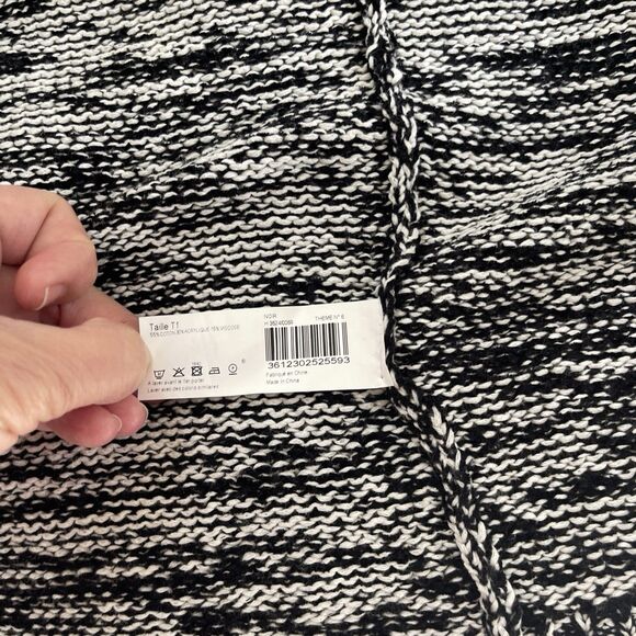Monoprix Open Cardigan Black White 3/4 Short Sleeve Sweater Chunky Knit M - Picture 5 of 5